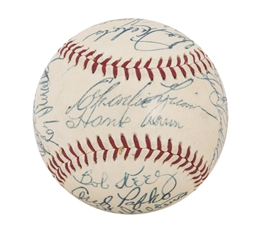 1954 Milwaukee Braves Team Signed ONL Giles Baseball With 23 Signatures Including a Rookie Hank Aaron, Warren Spahn & Eddie Matthews (PSA/DNA 7.5 NM+)
